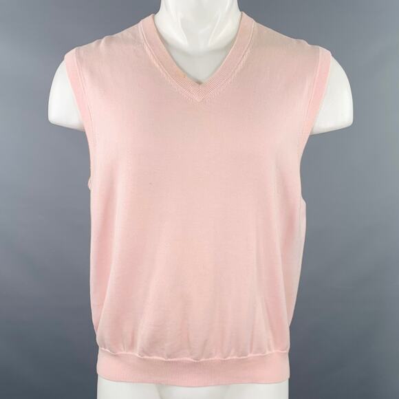 BROOKS BROTHERS Size M Pink Cotton V-Neck Sweater Vest - Picture 1 of 7